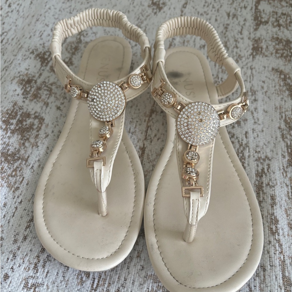 VENUS Cream & Gold Sandals with Rhinestone Detailing